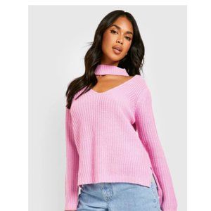 Boohoo Pink Choker Side Split Sweater